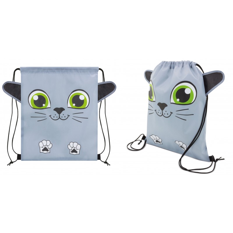 Zaino a sacco bambini modello gattino in colore grigio
