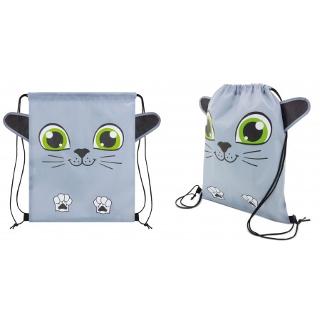 Zaino a sacco bambini modello gattino in colore grigio