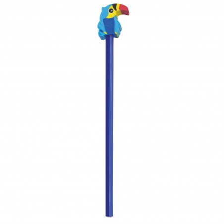 Matita blu con gomma a forma di pappagallo