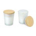 Candela di vetro in vaso con coperchio in bambù e aromatica