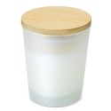 Candela di vetro in vaso con coperchio in bambù e aromatica