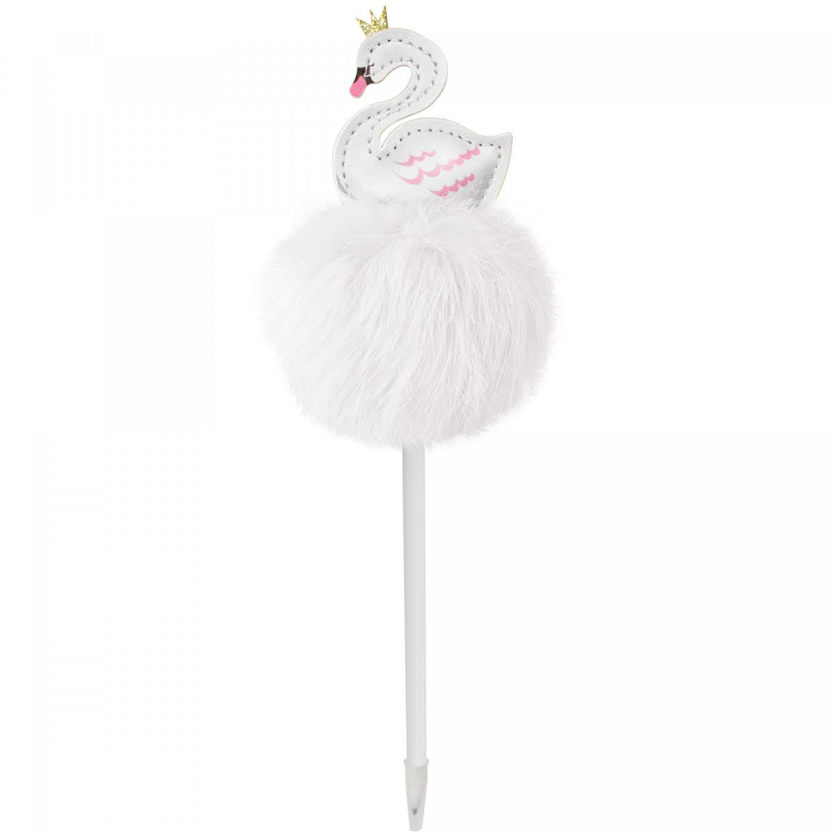 Penna con pompon bianco a forma di cigno