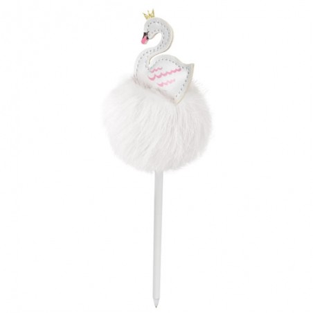 Penna con pompon bianco a forma di cigno