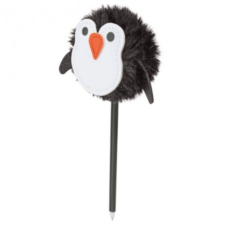 Penna con pomponne a forma di pinguino, penna divertente da regalare