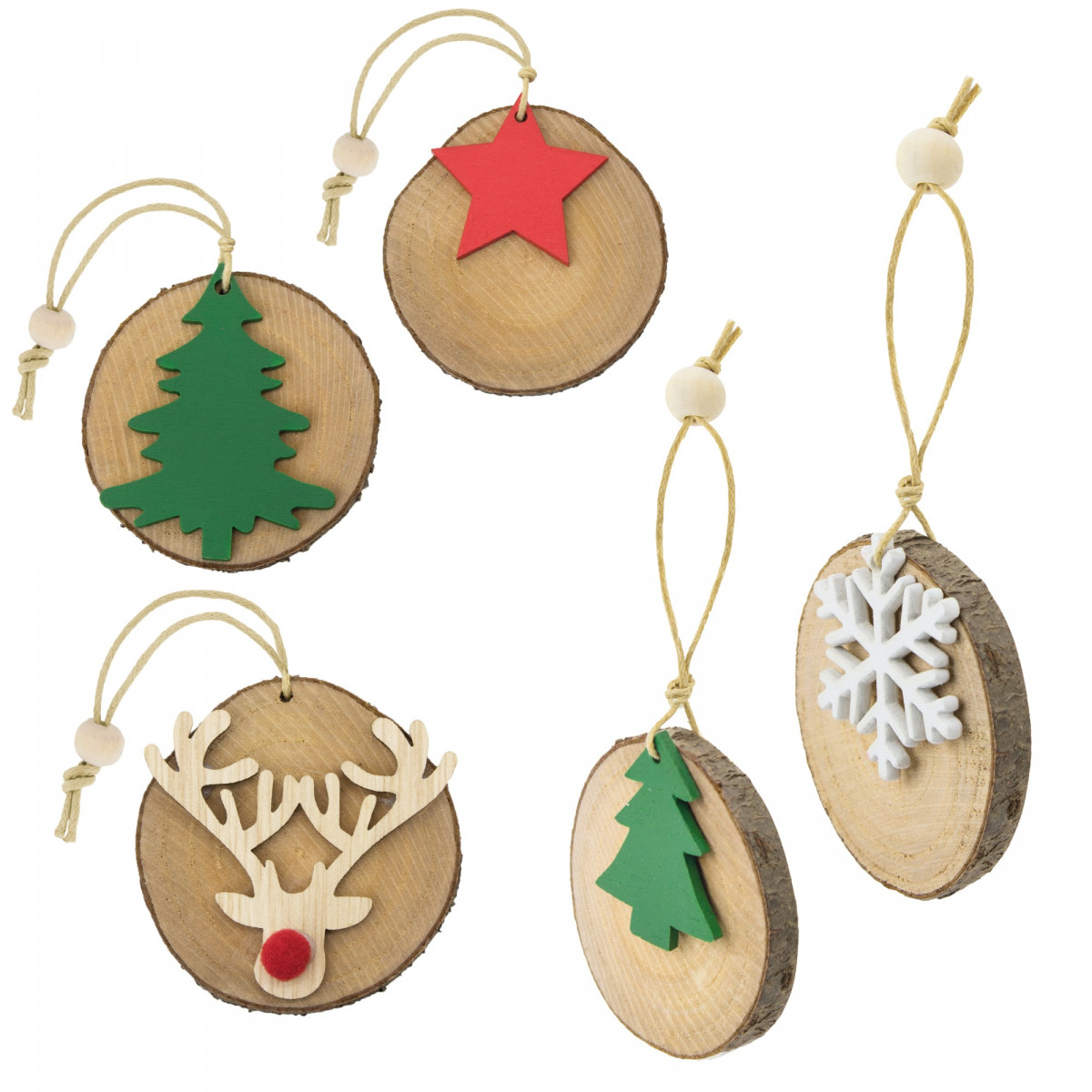 5 decorazioni natalizie in tronchetti di legno
