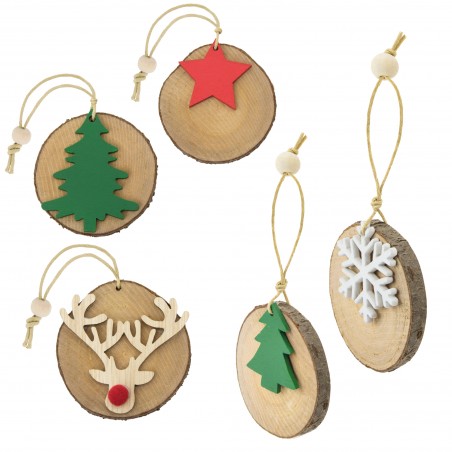 5 decorazioni natalizie in tronchetti di legno