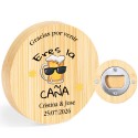Apribottiglie personalizzato con frase di ringraziamento, nome e data, design boccale di birra, bomboniere per comunione,