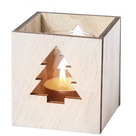 Candela aromatica in vaso di vetro presentata in una speciale scatola di legno natalizia
