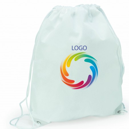 Zaino bianco con logo o foto stampata a colori e testo personalizzato