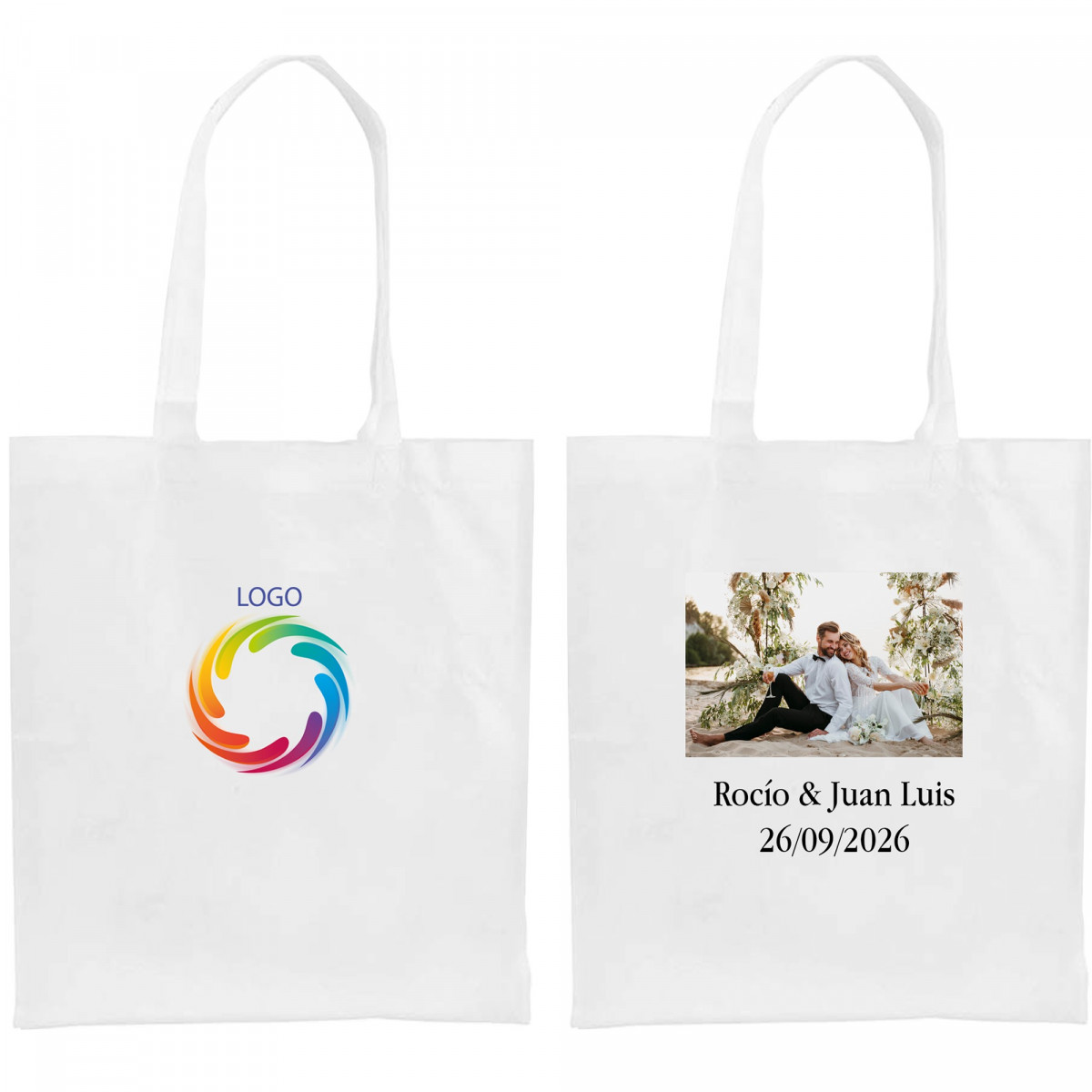 Borsa in tnt personalizzata con logo o foto a colori e testo per aziende matrimoni battesimi comunioni e compleanni