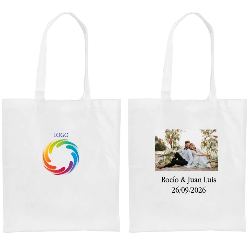 Borsa in tnt personalizzata con logo o foto a colori e testo per aziende matrimoni battesimi comunioni e compleanni