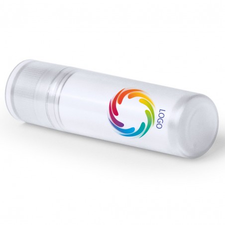 Balsamo labiale bianco personalizzato con logo e testo a colori