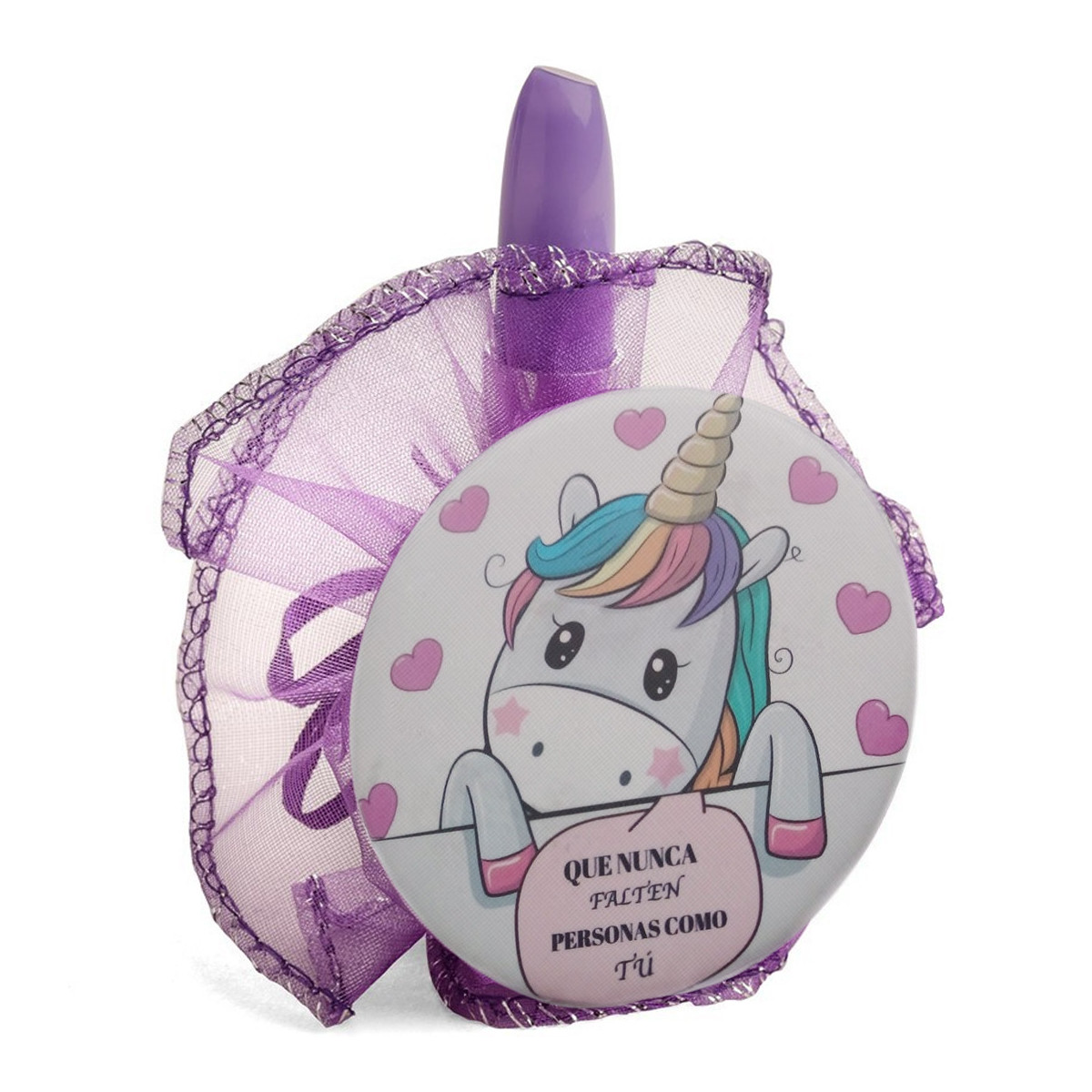 Specchio unicorno con penna rossetto in sacchetto di organza lilla