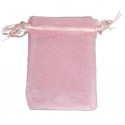 Borsellino con unicorno presentato in un sacchetto di organza rosa personalizzato con adesivo