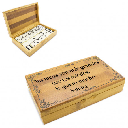 Domino personalizzati con frase in scatola di bambù
