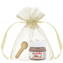 Barattolo di nutella con cucchiaio per biscotti in sacchetto di organza e personalizzato con adesivo