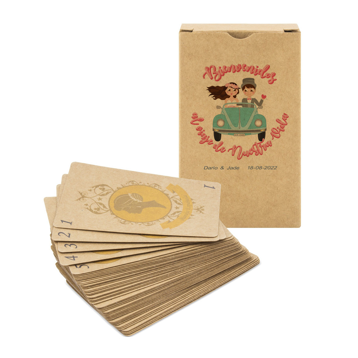 Mazzo di biglietti di nozze spagnoli personalizzati con design kraft