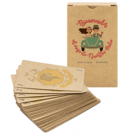 Mazzo di biglietti di nozze spagnoli personalizzati con design kraft