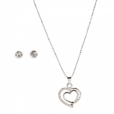 Collana e orecchini presentati in una borsa trasparente con segnalibro di matrimonio personalizzato