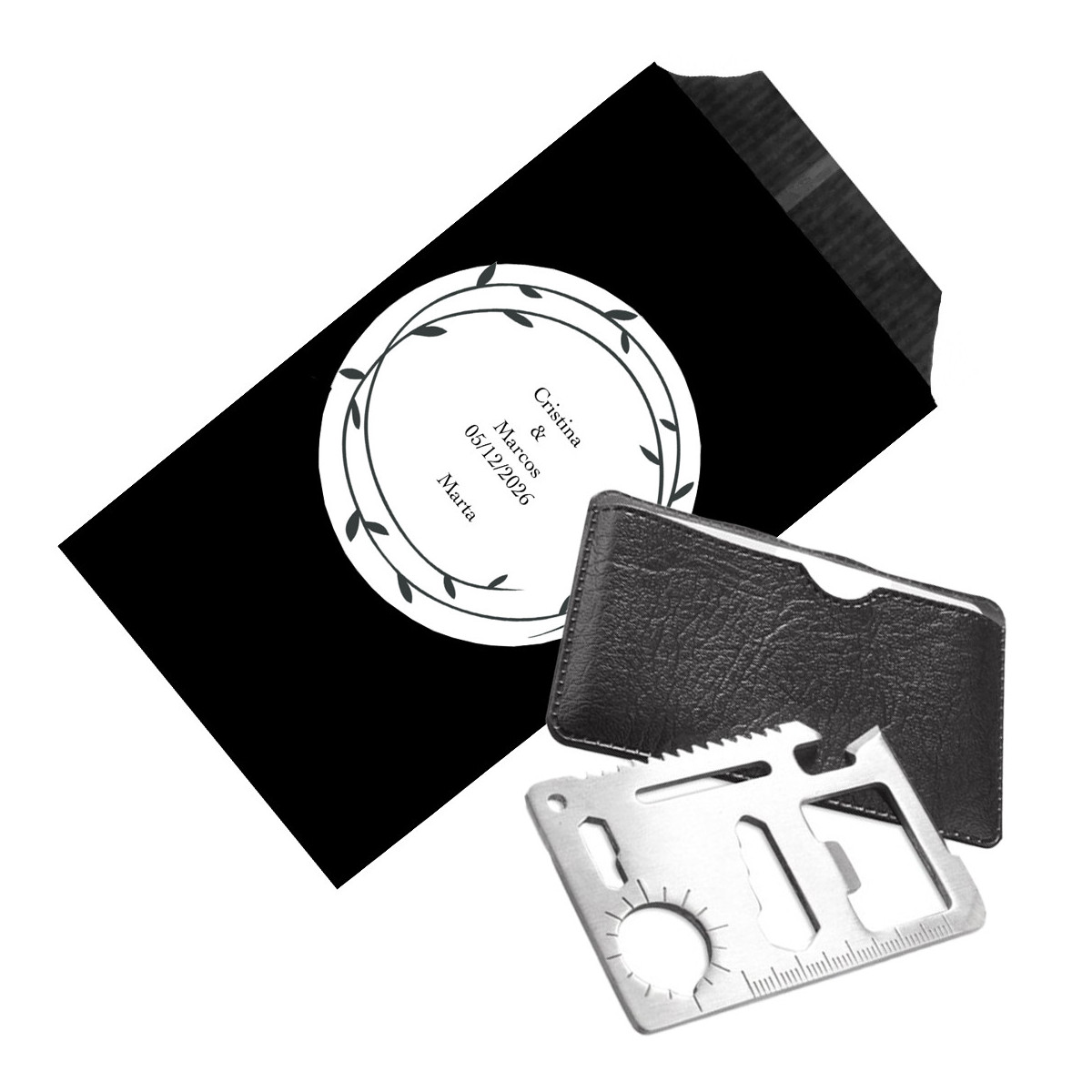 Multi-utensile tascabile personalizzato con fodero nero