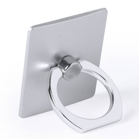 Supporto anello per cellulare presentato in una borsa in feltro e adesivo personalizzato per matrimoni