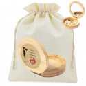 Scatola di legno con specchio presentata in una borsa rustica e adesivo per matrimoni