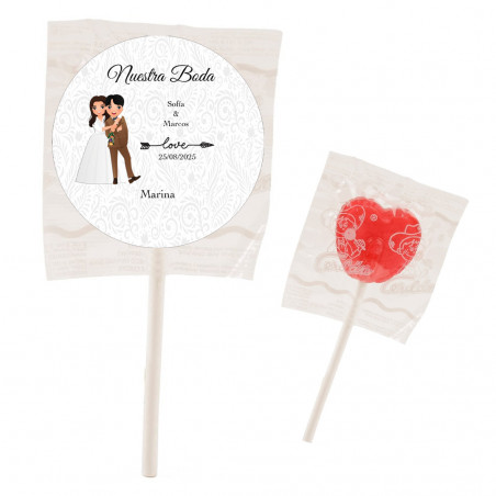 Lecca lecca personalizzato a forma di cuore rosso con adesivo per matrimonio
