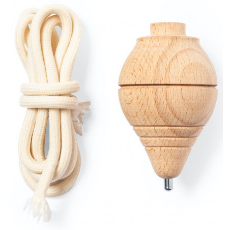 Trottola in legno con filo presentata in una borsa in stile vintage