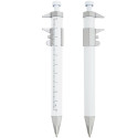 Penna con strumento metro presentata in sacchetto trasparente e segnalibro