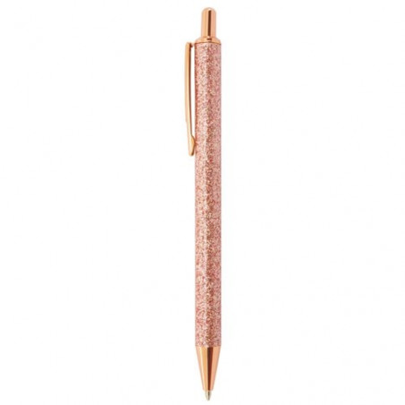 Penna glitterata a tutta lunghezza con custodia in pelle scamosciata e spilla a forma di stella