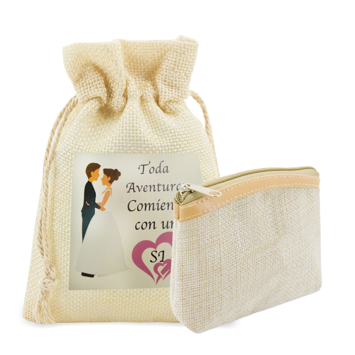 Portafoglio beige con copertura rustica con adesivo di nozze