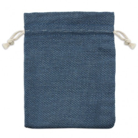 Portafoglio rustico di colore blu e borsa presentata con adesivo