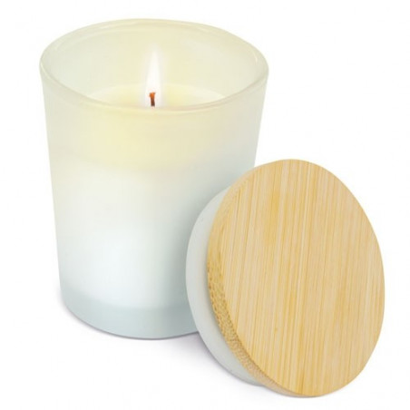 Candela in barattolo di vetro con coperchio in bambù personalizzato