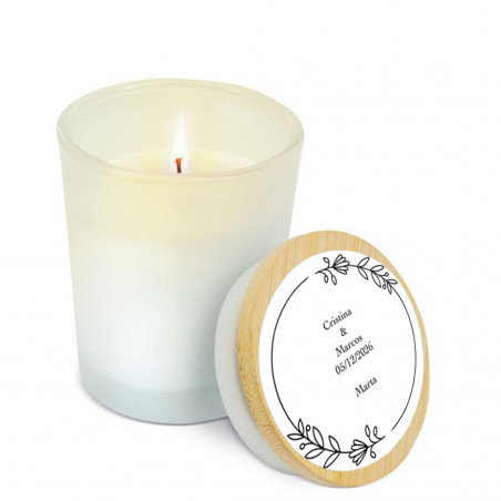 Candela in barattolo di vetro con coperchio in bambù personalizzato