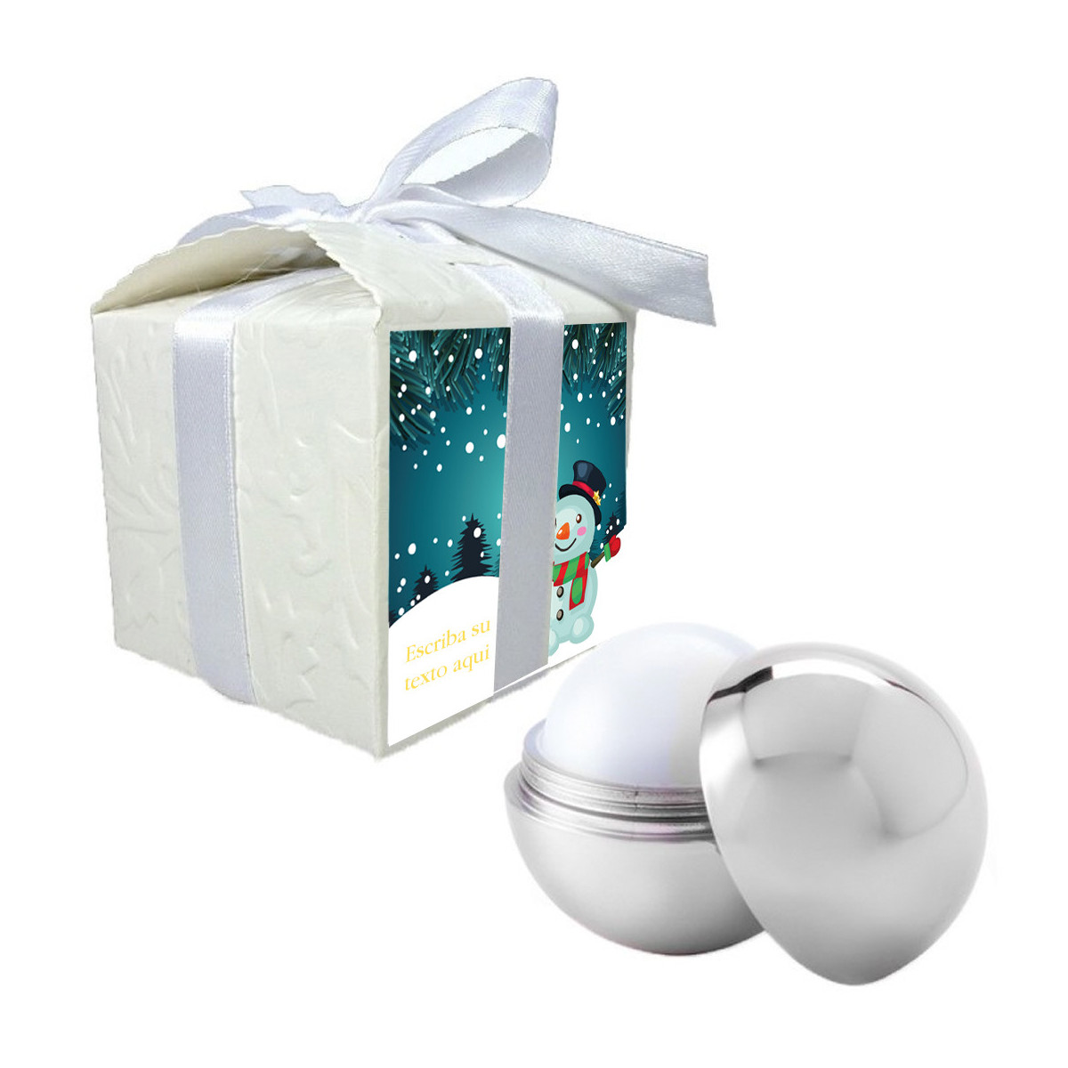 Balsamo per labbra presentato in una confezione regalo personalizzata con una frase adesiva natalizia