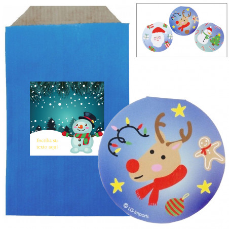 Quaderno natalizio decorato con una busta in carta kraft blu e un adesivo natalizio da personalizzare.