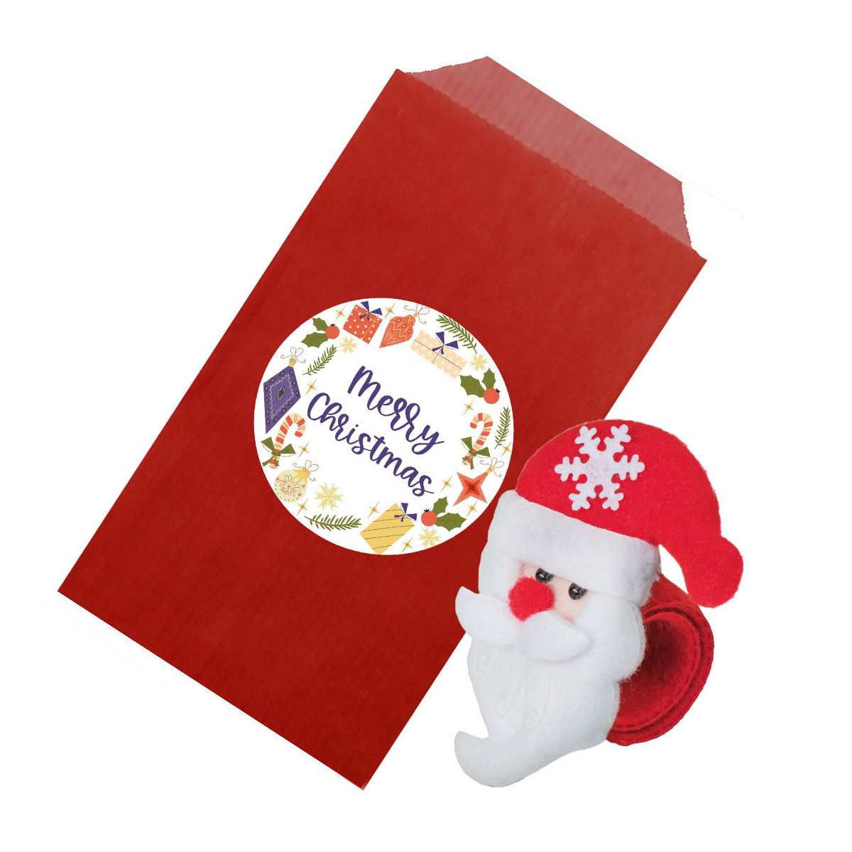 Bracciale in feltro per natale a forma di babbo natale con busta in carta regalo con adesivo da personalizzare