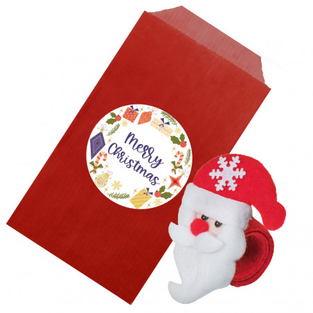 Bracciale in feltro per natale a forma di babbo natale con busta in carta regalo con adesivo da personalizzare