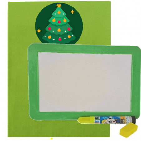 Piccola lavagna bianca per bambini con pennarello presentata in una busta regalo con adesivo personalizzato