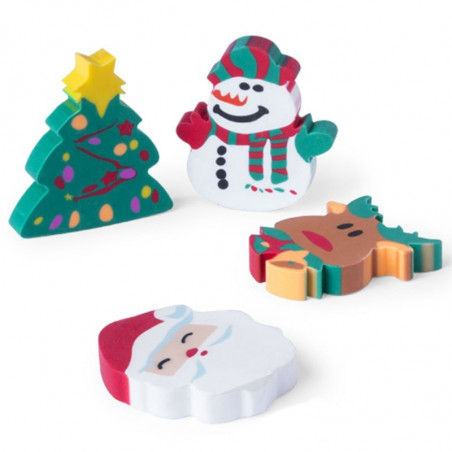 Gomme da cancellare a forma di pupazzi di Natale presentate con adesivo per personalizzare