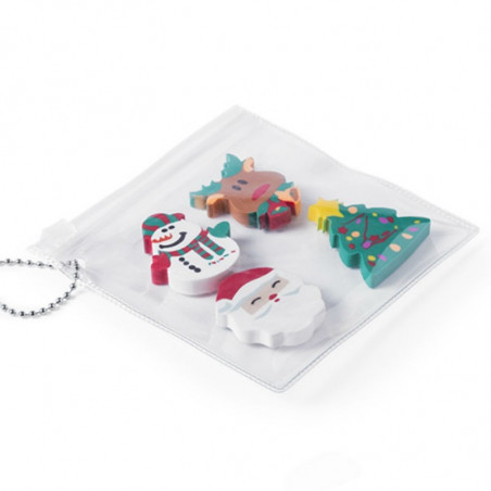 Gomme da cancellare a forma di pupazzi di Natale presentate con adesivo per personalizzare