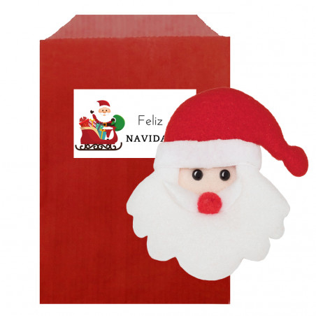 Divertente magnete da frigorifero con babbo natale presentato in una busta regalo rossa e adesivo per personalizzare i dettagli