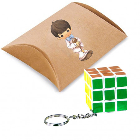 Portachiavi cubo puzzle con scatola di cartone e adesivo comunione