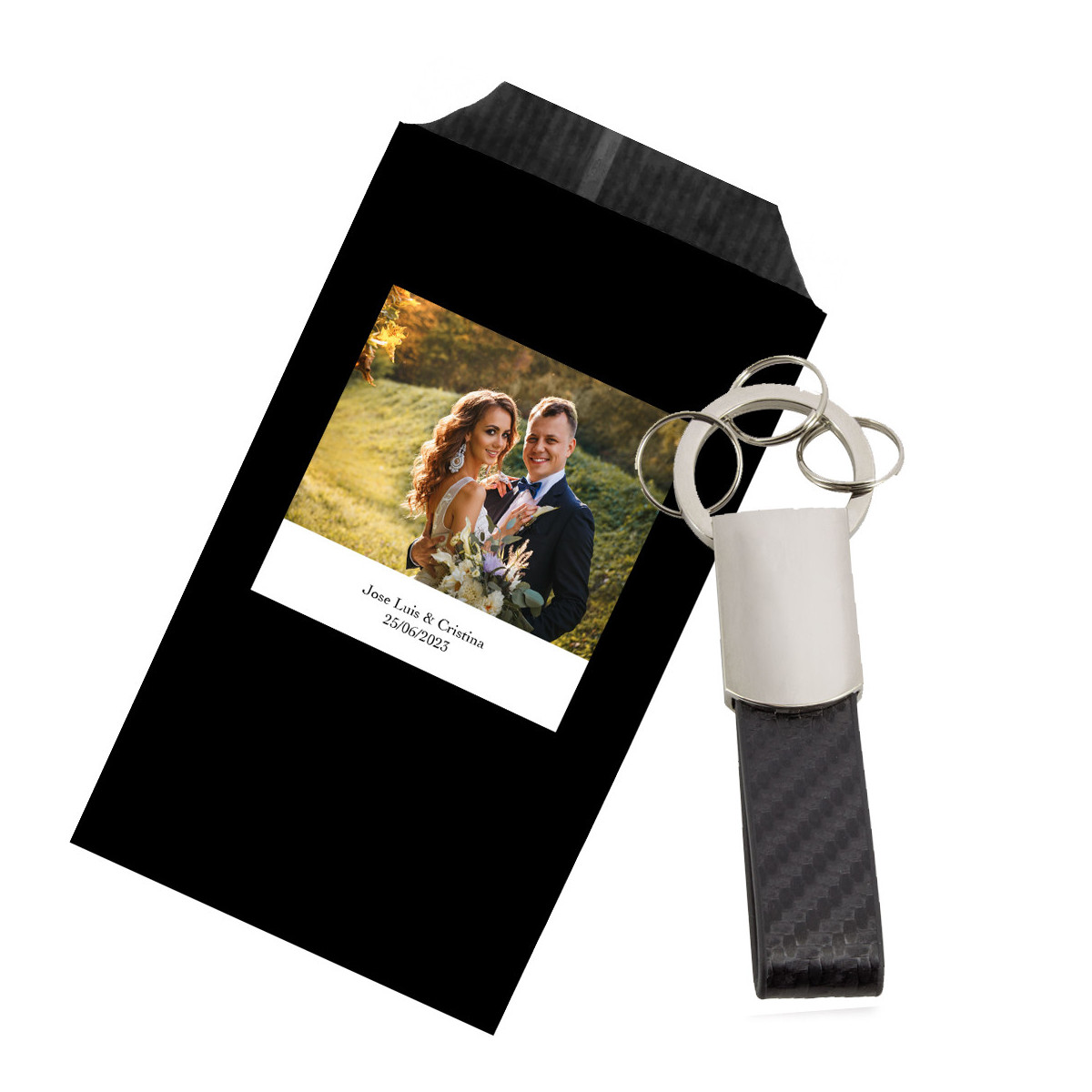 Portachiavi con vari portachiavi con presentazione regalo e adesivo per foto di nozze