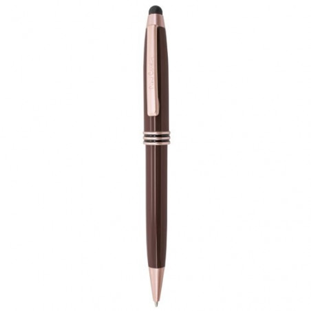 Portacarte con finestra color marrone con penna Pierre Cardin presentato in busta e adesivo di nozze personalizzato