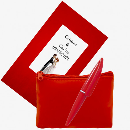 Portamonete rosso intenso con piccola penna abbinata,...