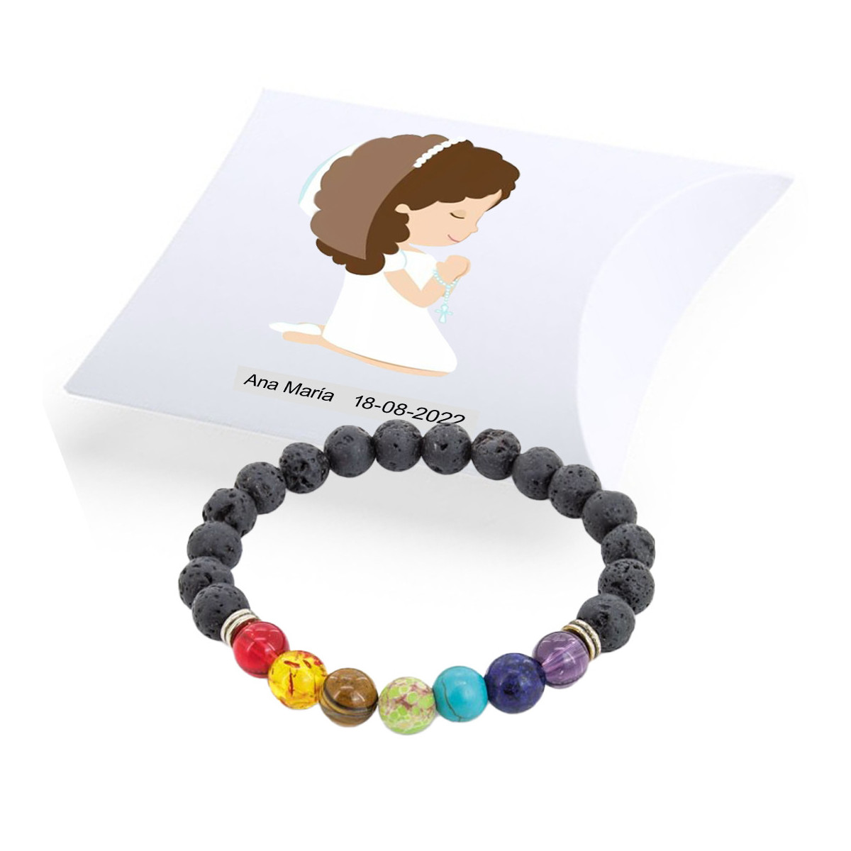 Faded Future - Bracciale elasticizzato nero con pietre laviche e croce