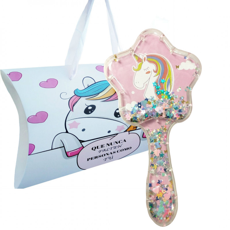 Spazzola per capelli per bambini con scatola regalo a forma di unicorno