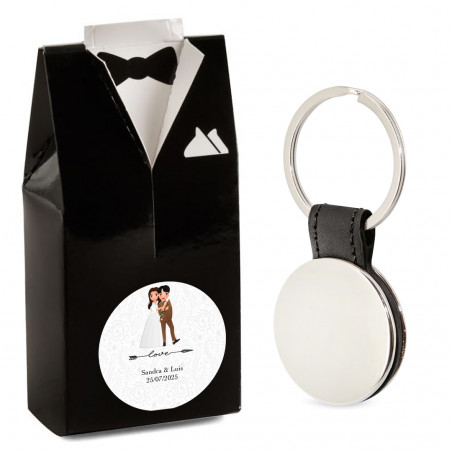 elegante portachiavi uomo confezione regalo dal design smoking adesivo nuziale personalizzabile