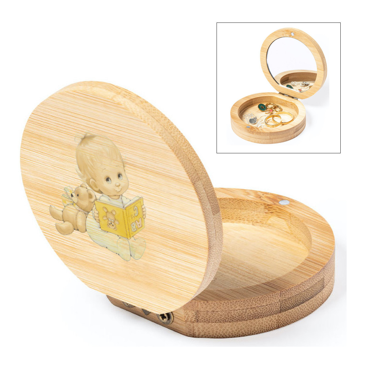 Piccolo portagioie a specchio con adesivo personalizzato per bambino